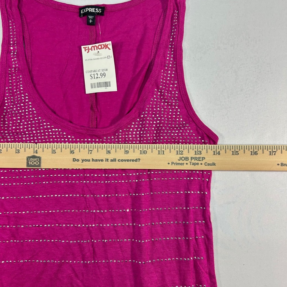 Express Women Magenta Pink Studded Embellished Scoop Neck Tank Top Small‎ NEW - Picture 4 of 6